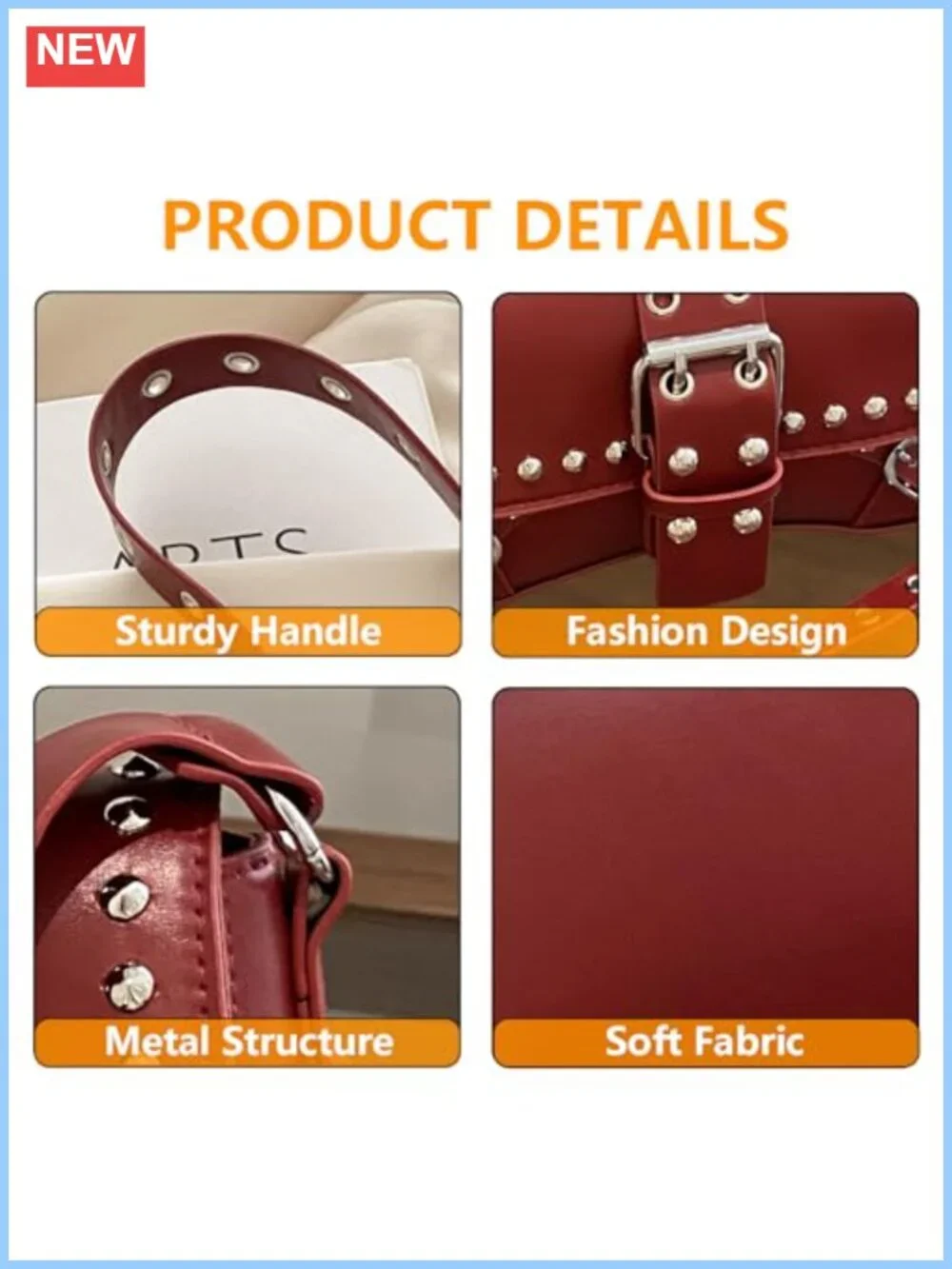 Studded Rivet Punk PU Leather Hobo Shoulder Bag Small Clutch Purse